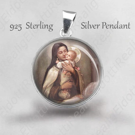 St Therese Holding Child Jesus Religious Christian Medal 925 Sterling Silver Pendant NEW