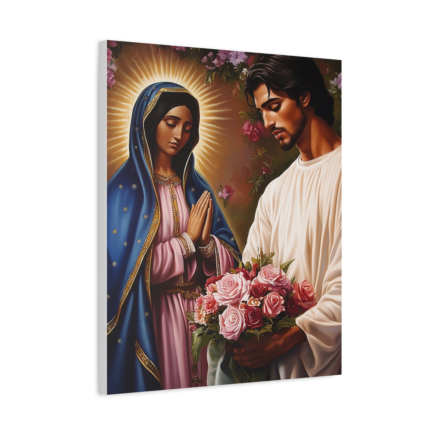 Our Lady Guadalupe and St. Juan Diego Full of Roses Catholic Canvas Wall Art, Christian Decor