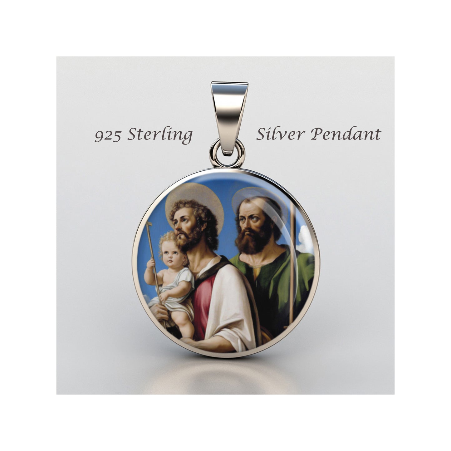 Saint Christopher W St Peter Catholic sterling silver 925 Christian Medal Patron image 0