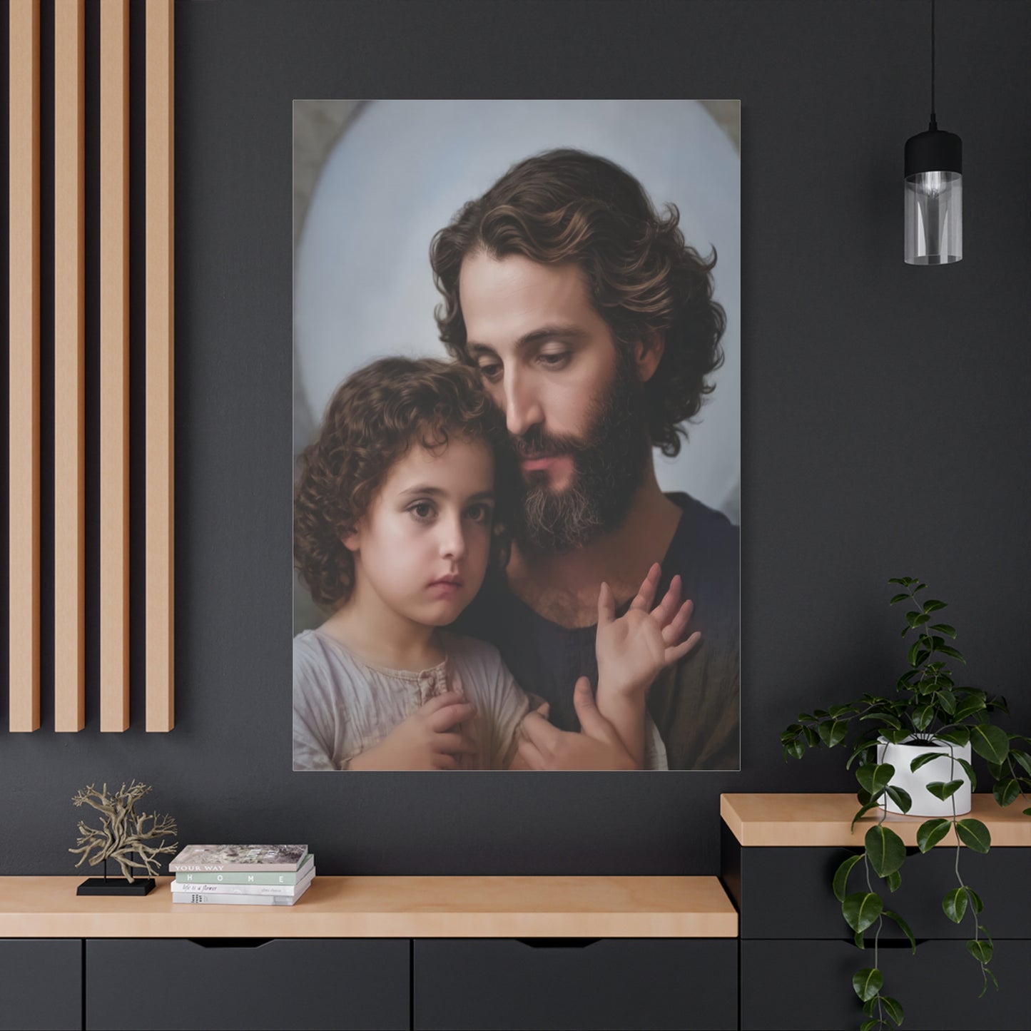 St. Joseph and Baby Jesus Catholic Canvas Wall Art, Print Christian Decor