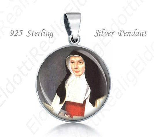 St Joan of France Valois Religious Christian 925 Silver Medal Round Pendant 20mm Jewelry for Necklace