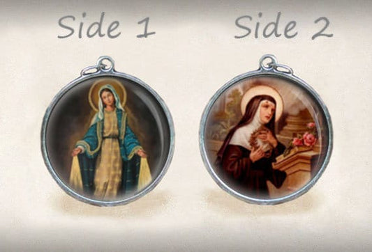 Miraculous Mary and St Rita Double Sided Catholic Medal