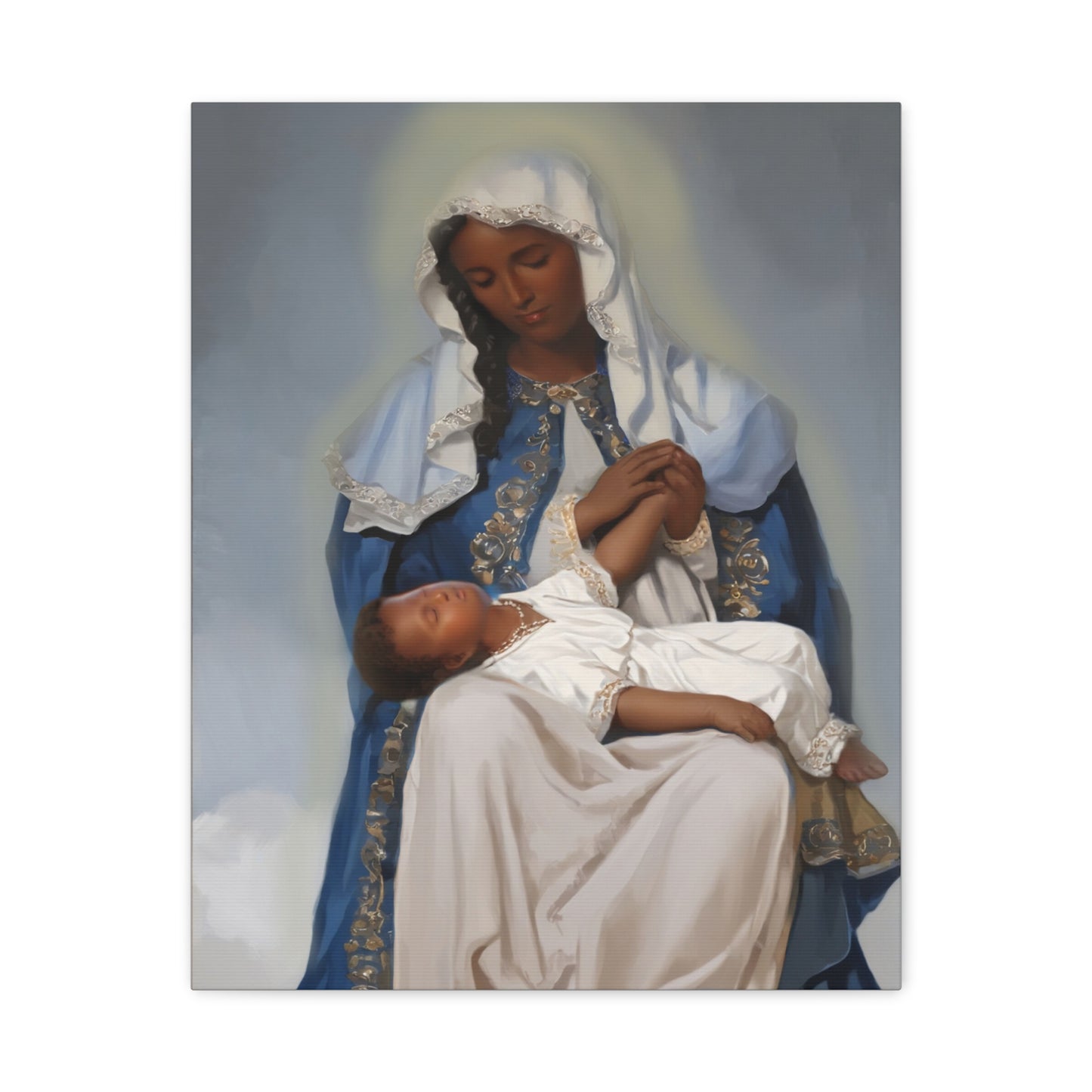 Our Lady Providence Mary Brown Skin Catholic Canvas Wall Art, Christian Decor