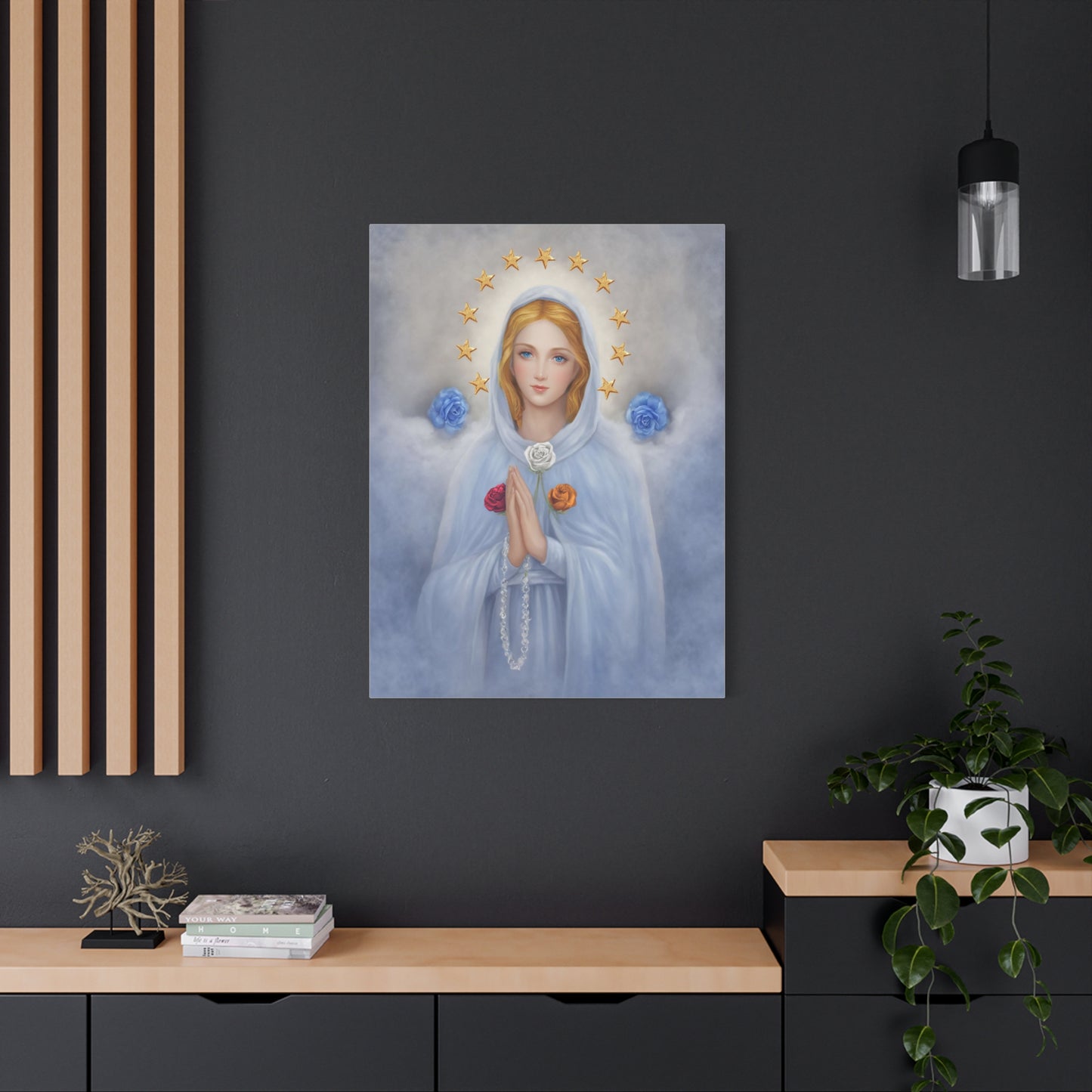 Rosa Mystica Mary Catholic Canvas Wall Art, Christian Decor