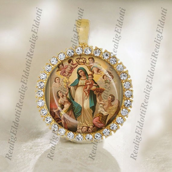 Our Lady of Salvation and Light Christian Catholic Gold Tone Medal Pendant Jewelry