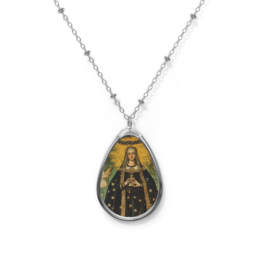 St Aldegunais (St Alda) Necklace Drop Oval Pendant Silver Tone Medal