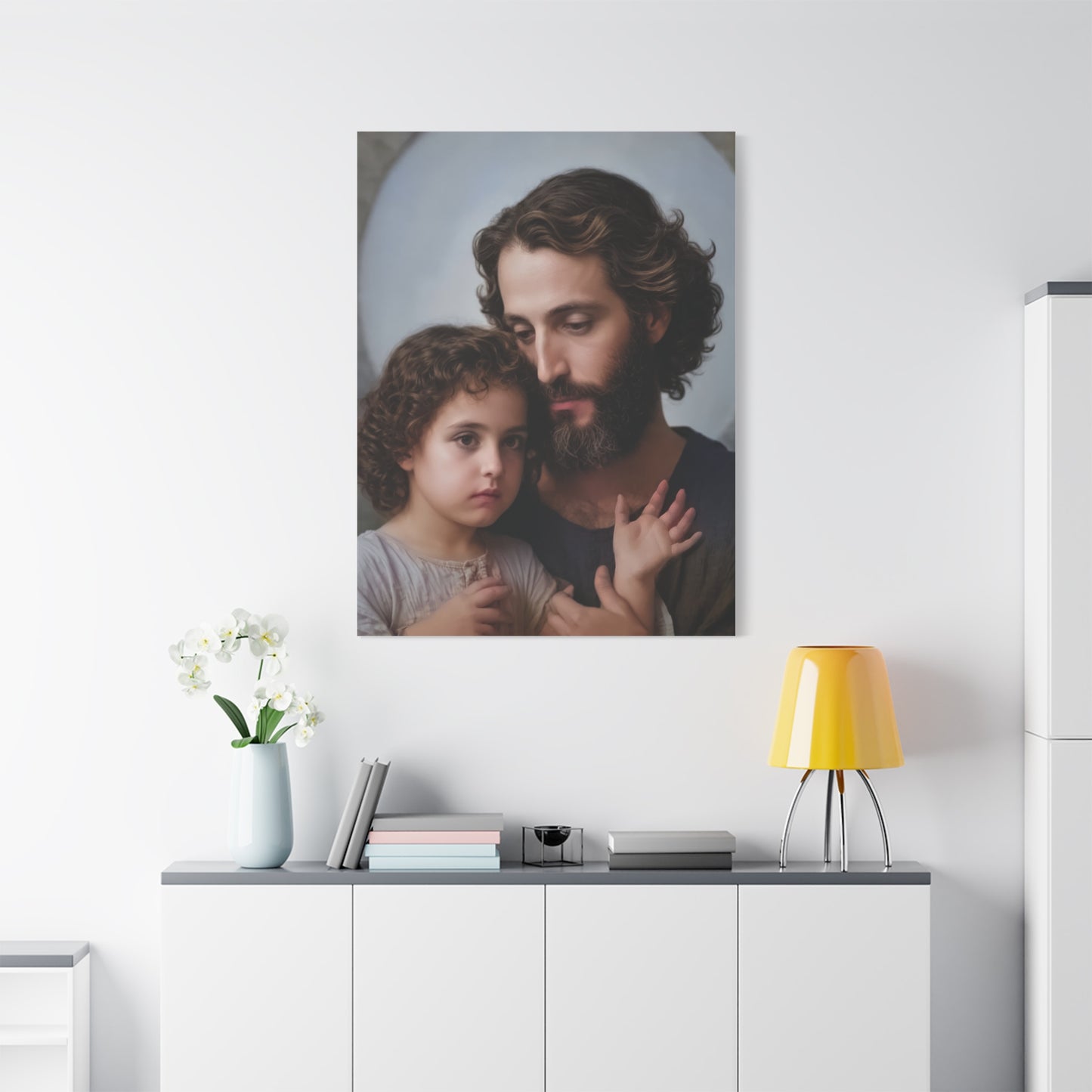 St. Joseph and Baby Jesus Catholic Canvas Wall Art, Print Christian Decor