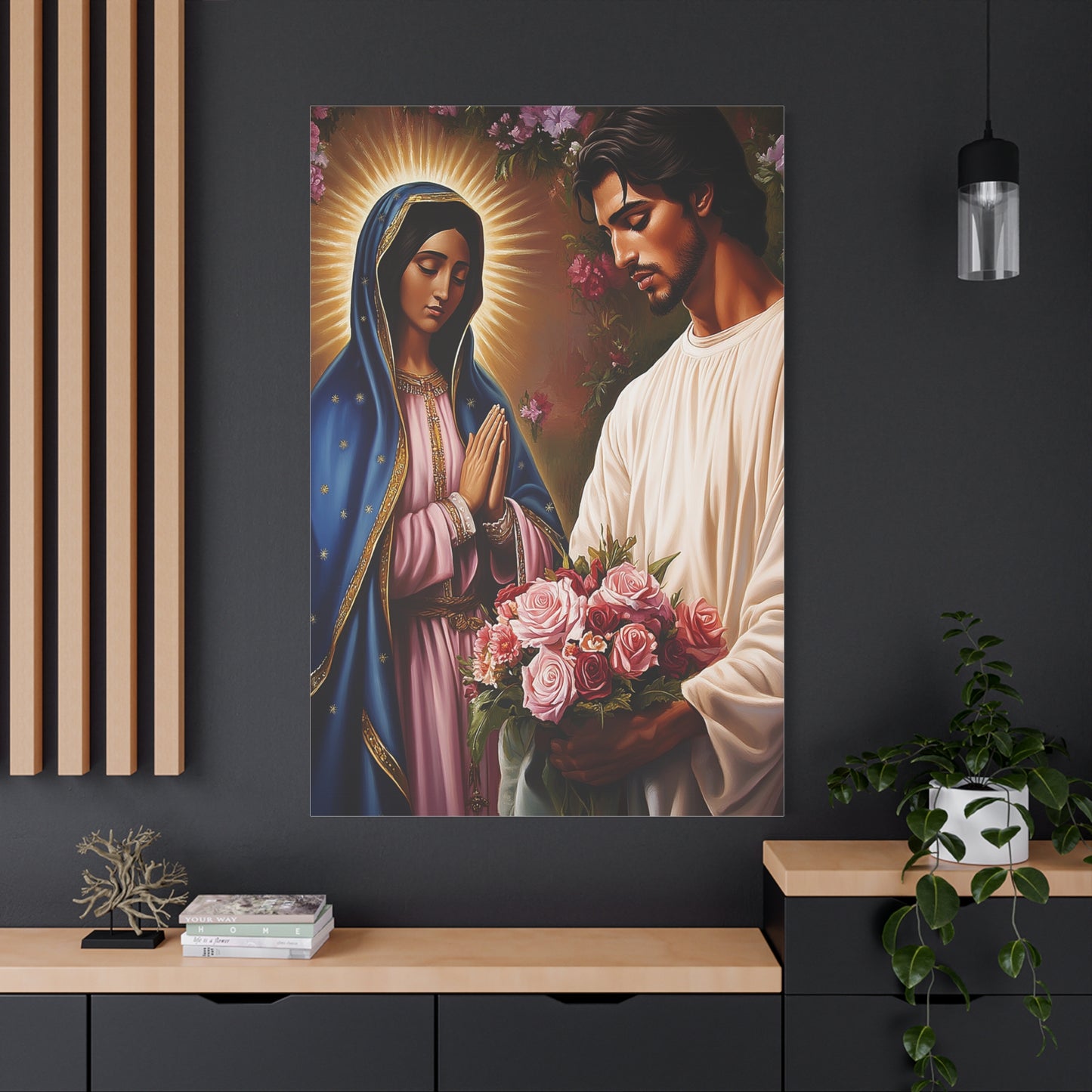 Our Lady Guadalupe and St. Juan Diego Full of Roses Catholic Canvas Wall Art, Christian Decor