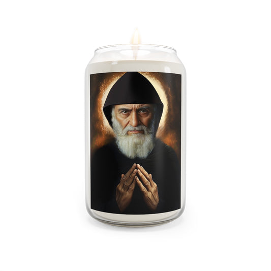 St. Charbel Makhlouf Catholic Serenity Scented Candle, 13.75oz | Relaxation Gift, Home Decor, Calm Atmosphere, Religious Decor