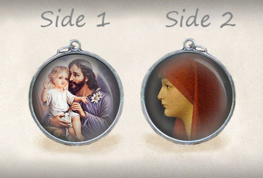 St. Fabiola and Joseph the Worker with Child Jesus Christian Catholic Medal. Religious Pendant for Necklace.