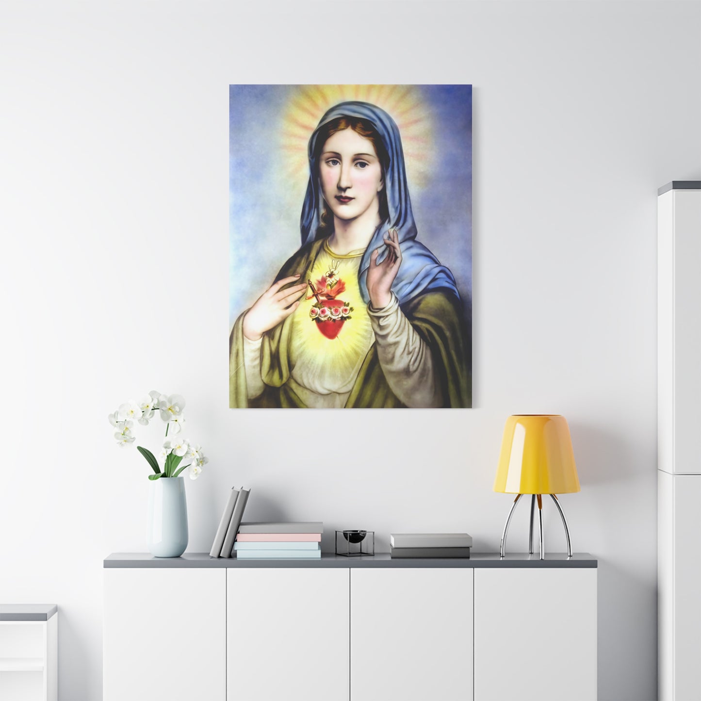 Ready to Hang - Immaculate Heart Virgin Mary Catholic Canvas Wall Art, Christian Decor