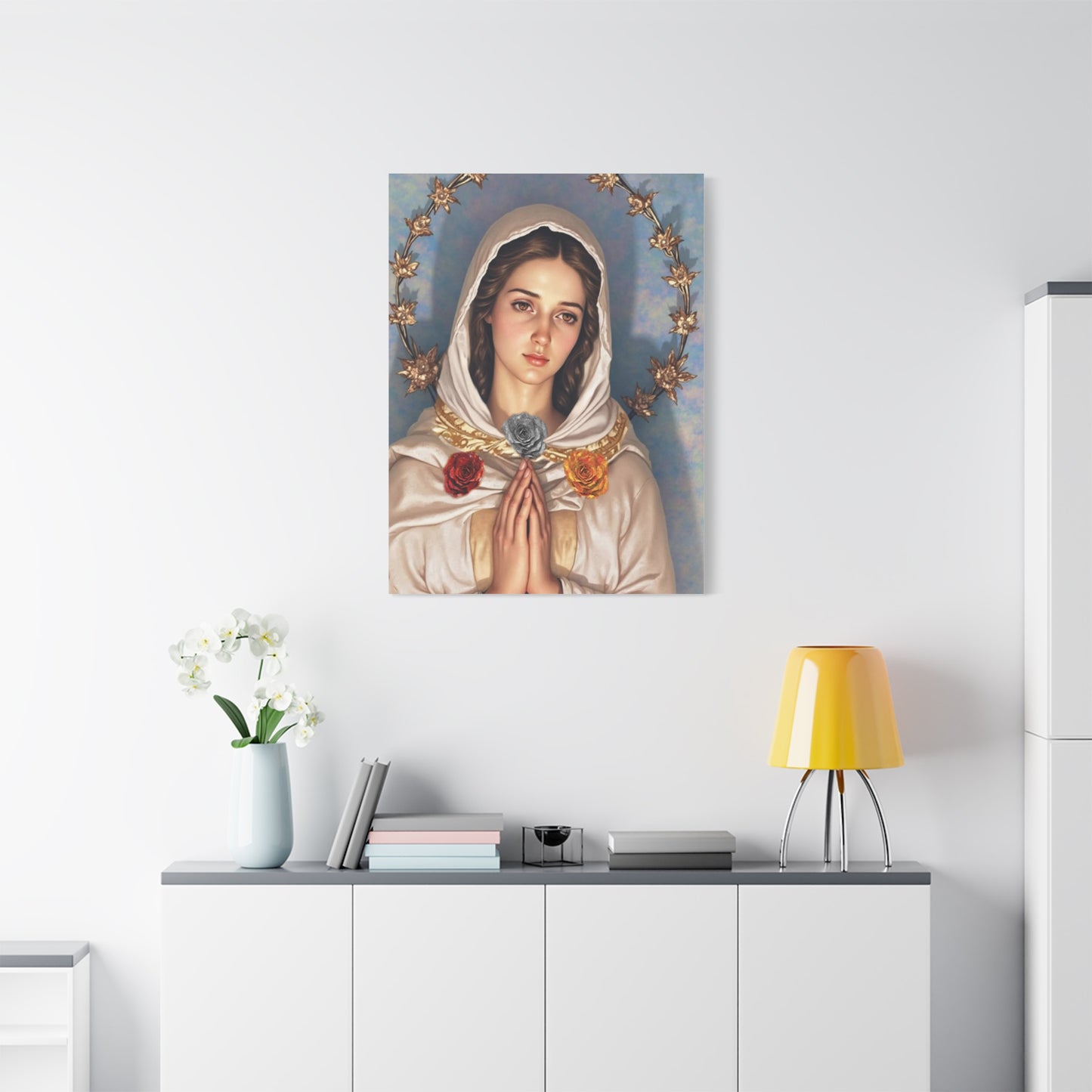 Our Lady Mary Rosa Mystica Catholic Canvas Wall Art, Christian Decor