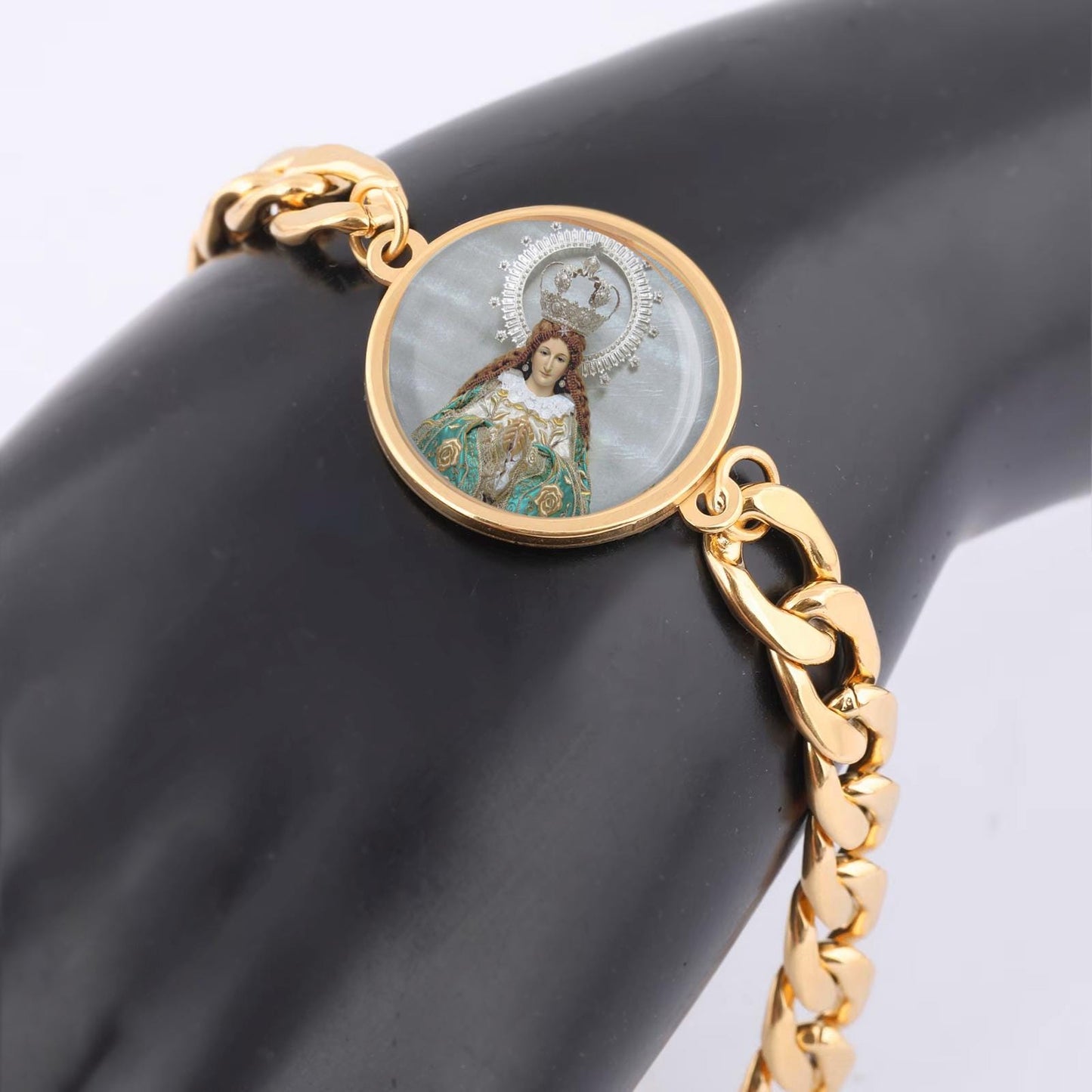 Our Lady Remedies Curb Bracelet Gold or Silver tone Religious Jewelry Simple Chain