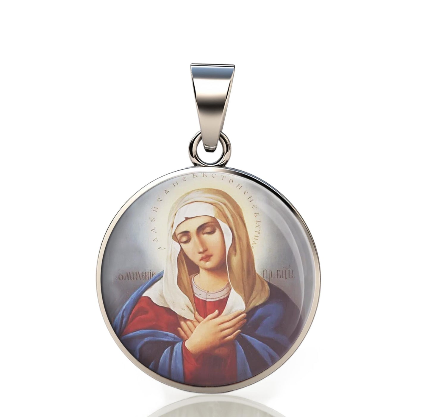 Our Lady Sorrowful Mother 925 Sterling Silver Round Pendant Christian Religious Medal Small 20mm