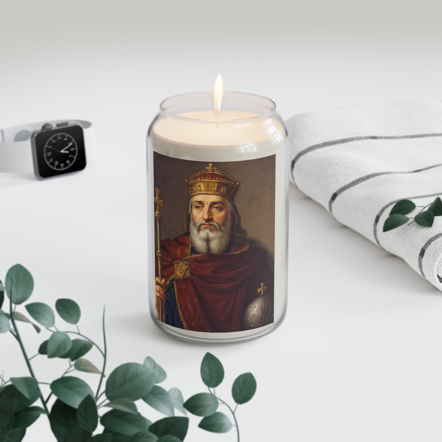 Blessed Emperor Charlemagne of France Catholic Serenity Scented Candle, 13.75oz | Relaxation Gift, Home Decor, Calm Atmosphere, Religious