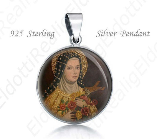 St Therese of Lisieux Religious Christian 925 Sterling Silver Medal Round Pendant 20mm Jewelry for Necklace