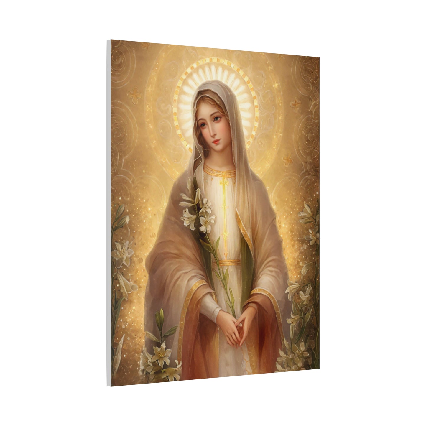 Ready to Hang - Mother Mary Our Lady of the Lilies Catholic Canvas Wall Art, Christian Decor