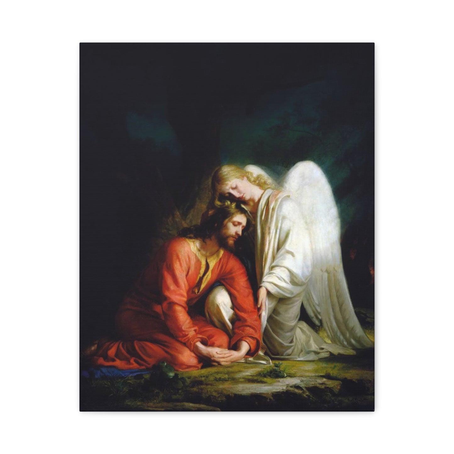 Ready To Hang - Bloch Gethsemane Jesus and Angel Praying - Agony in the Garden Catholic Canvas Wall Art, Christian Decor