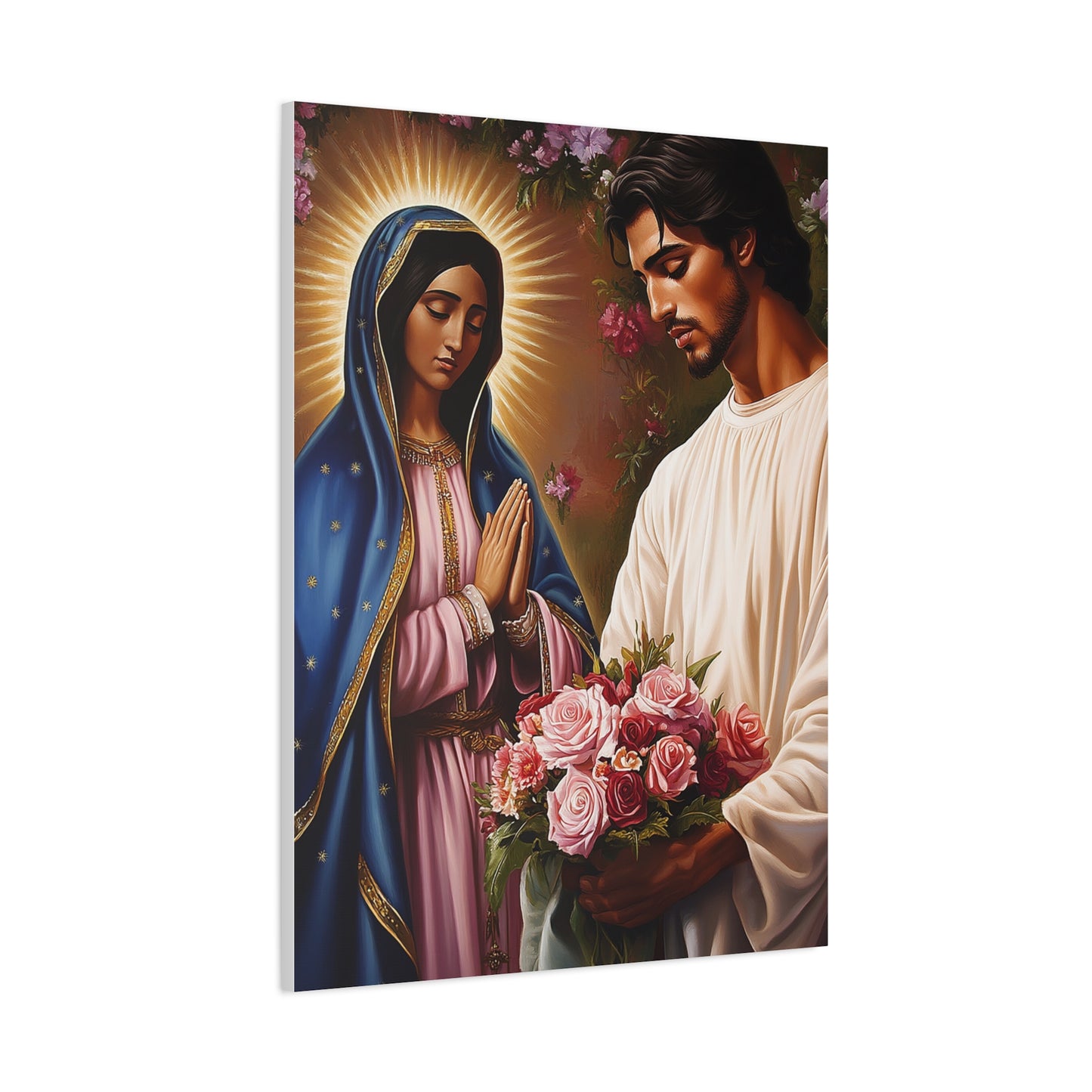Our Lady Guadalupe and St. Juan Diego Full of Roses Catholic Canvas Wall Art, Christian Decor