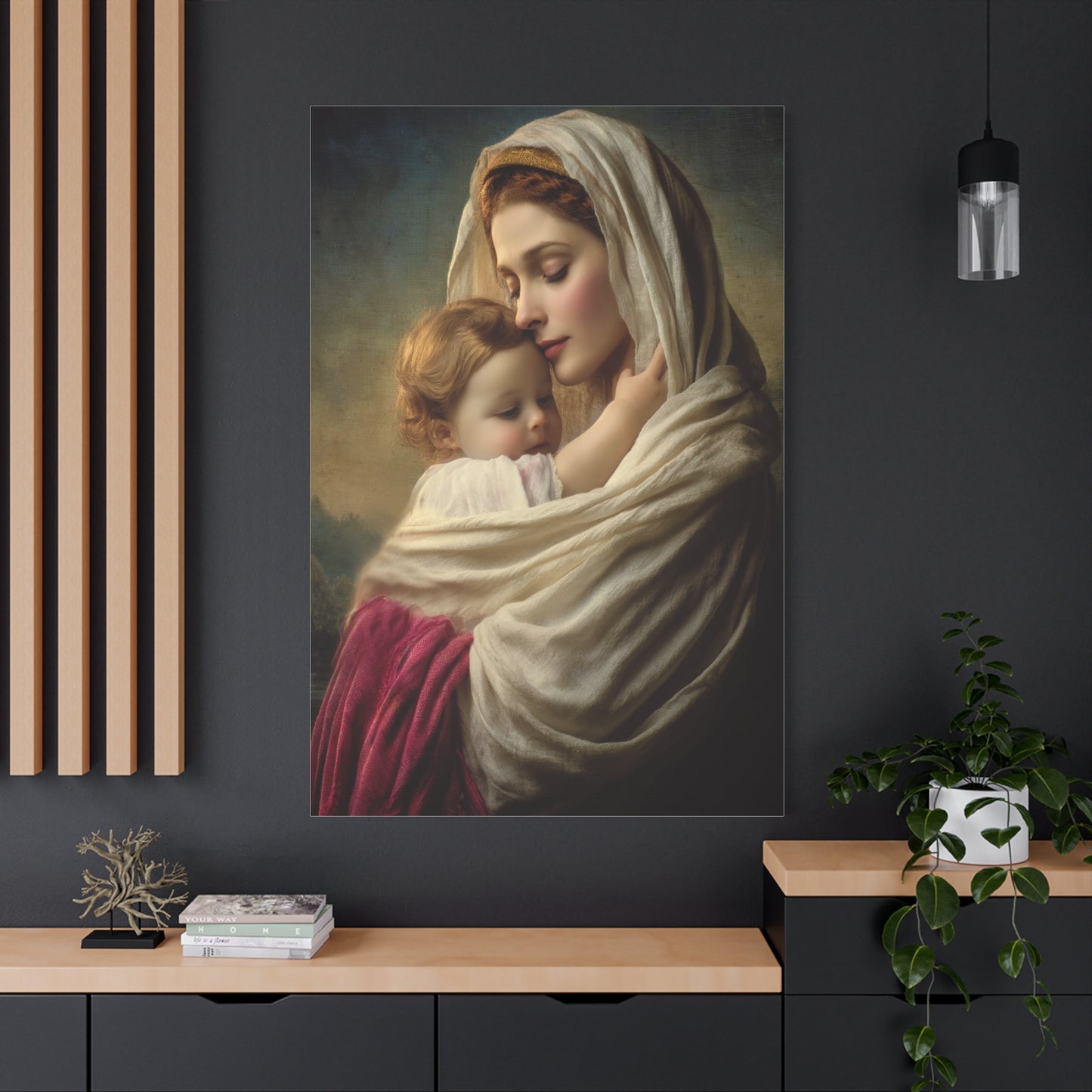 Blessed Mother Mary and Baby Jesus Catholic Canvas Wall Art, Christian Decor