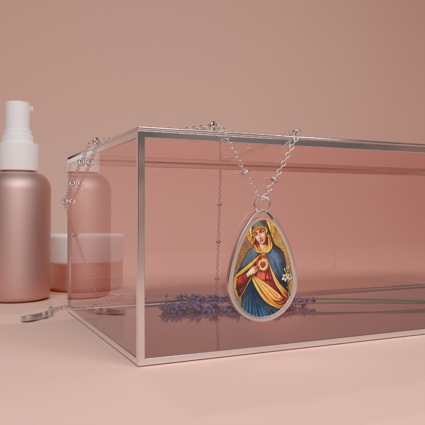 Mother Mary Immaculate Heart Necklace - Drop Pendant Catholic Medal
