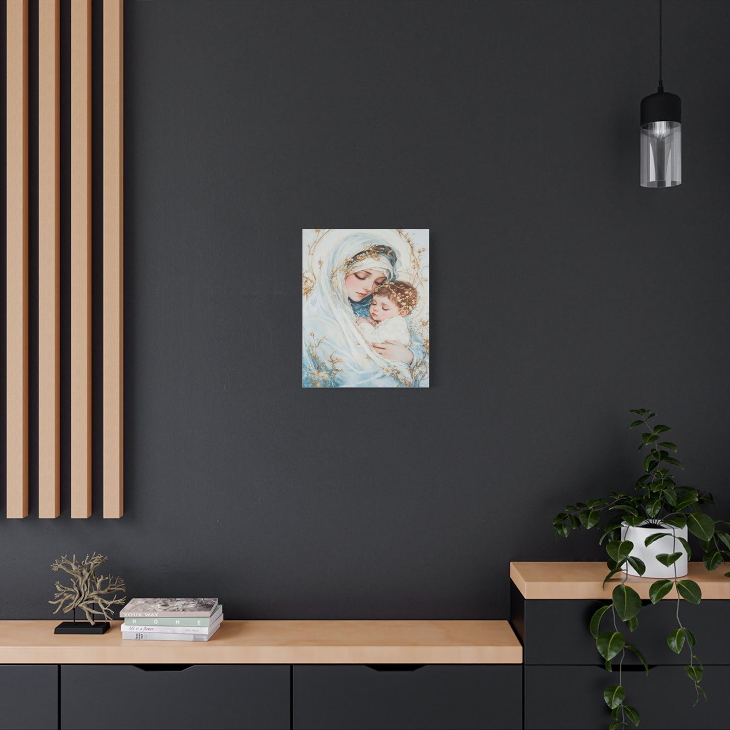 Holy Mother with Baby Jesus Catholic Canvas Wall Art, Christian Decor