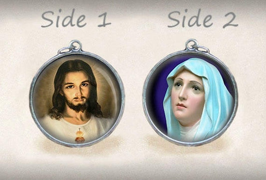 Virgin Mary and Divine Mercy Jesus Christ Catholic Medal Reversible Pendant
