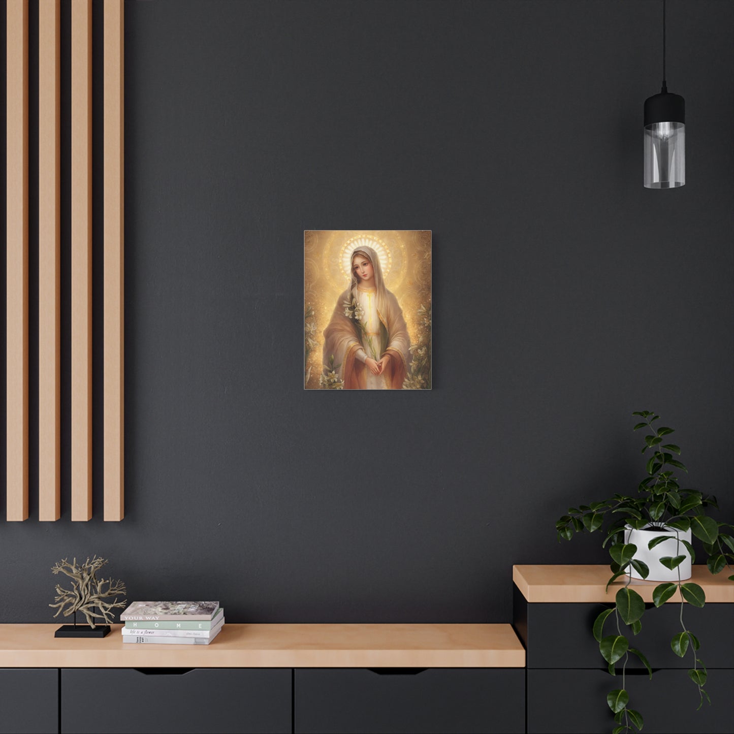 Ready to Hang - Mother Mary Our Lady of the Lilies Catholic Canvas Wall Art, Christian Decor