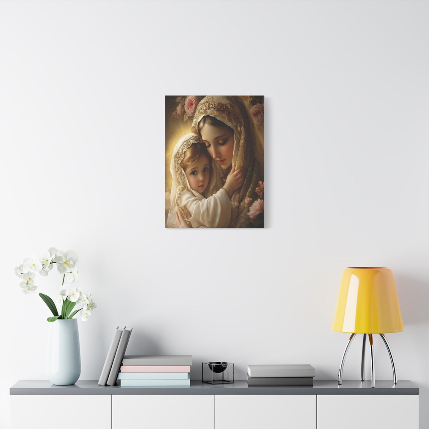 Mother Mary with Jesus Catholic Canvas Wall Art, Christian Decor