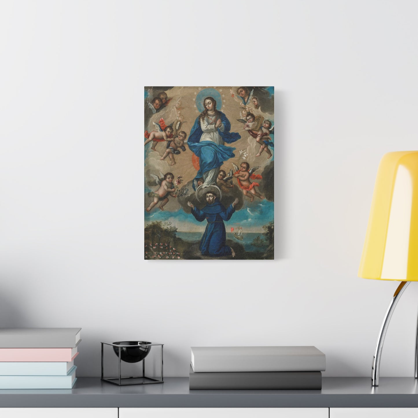 Immaculate Conception with Saint Francis and Angels Catholic HQ Print on Canvas Ready To Hang - Virgin Mary Canvas