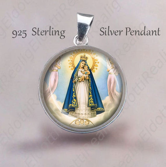 Virgin of Charity Carmel Catholic Medal. Cuban symbol Sterling Silver 925 Pendant 20mm. Our Lady of El Cobre Silver Medal For Necklace