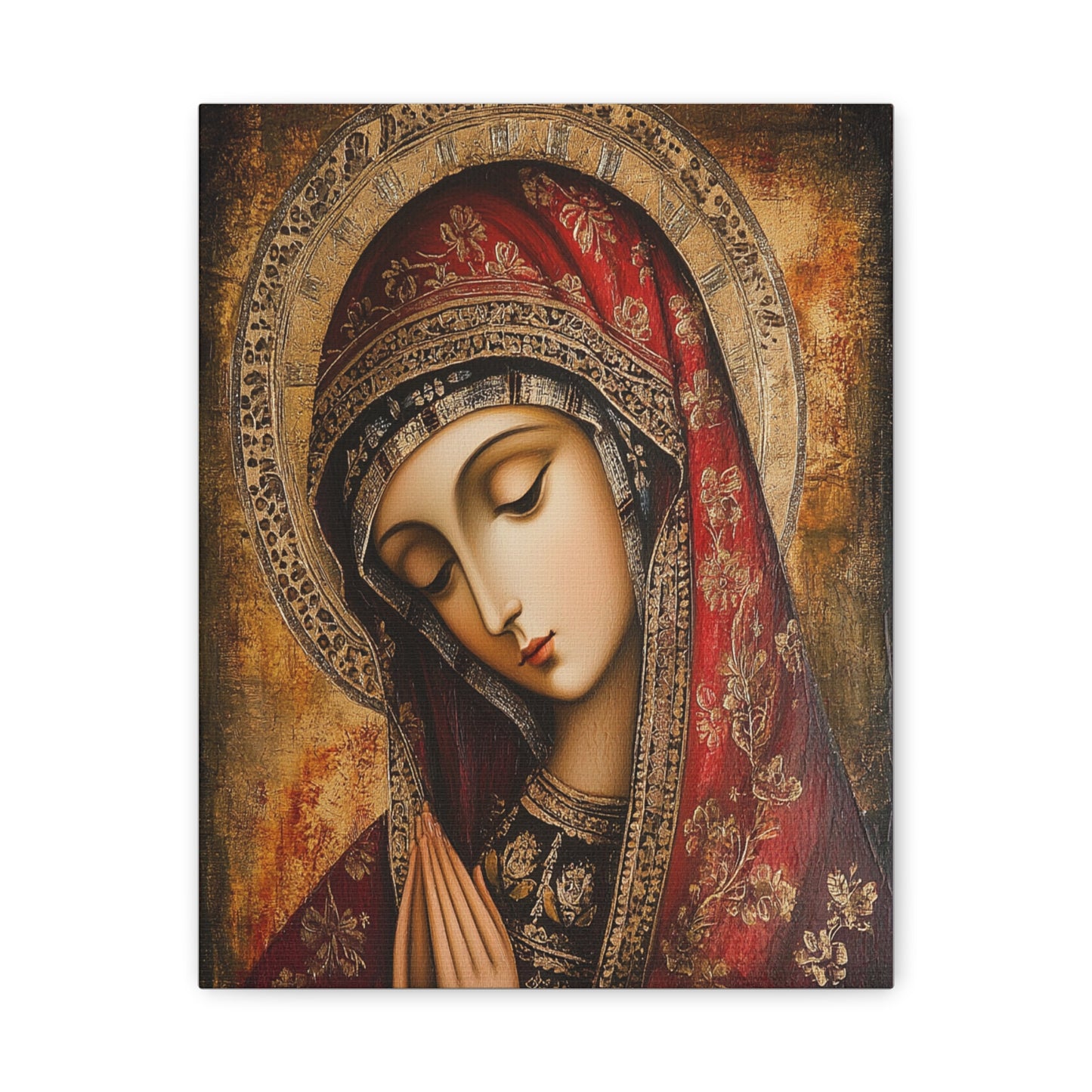 Holy Mary Icon in Byzantine Style - Canvas Wall Art, Christian Decor
