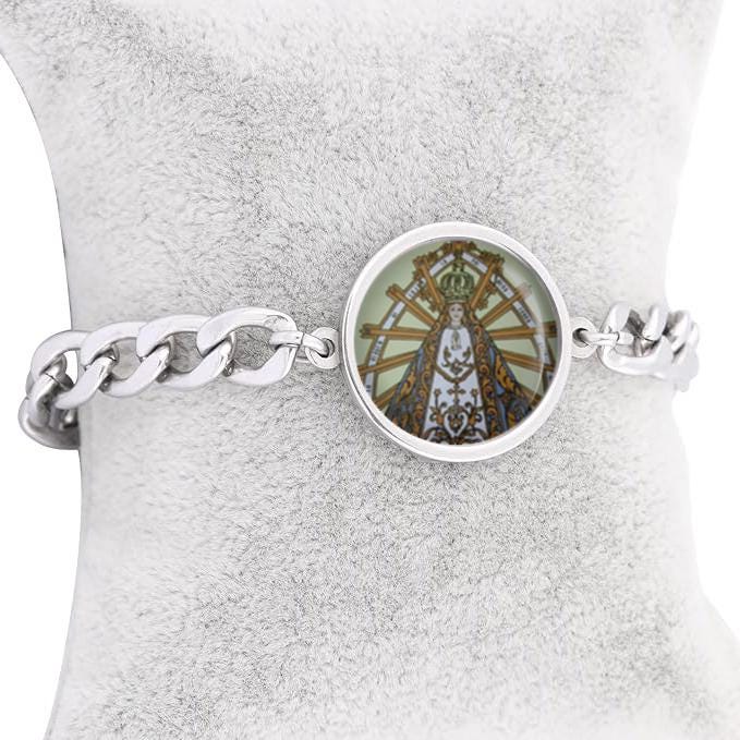 Our Lady Lujan Curb Bracelet Gold or Silver tone Religious Jewelry Simple Chain