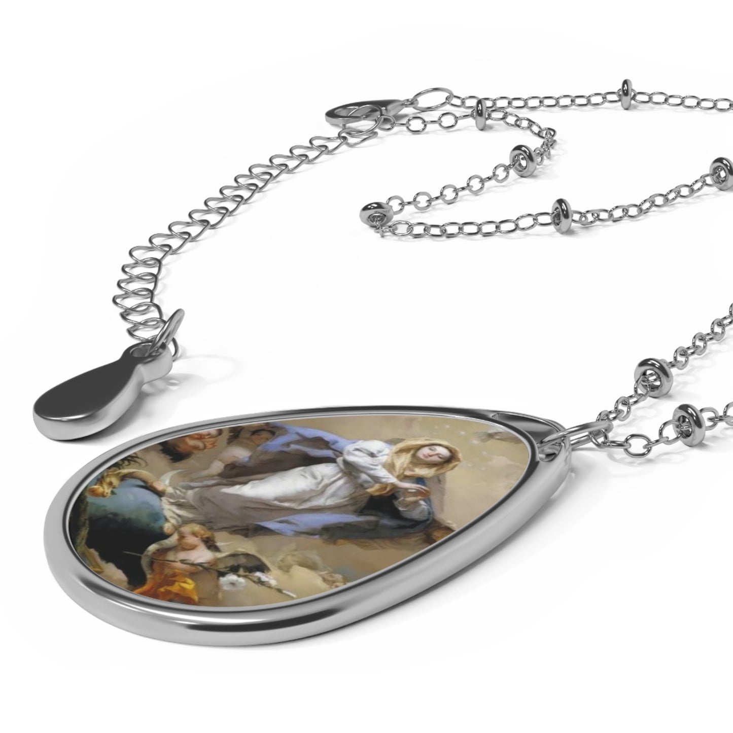 Immaculate Conception Our Lady Catholic Necklace - Drop Pendant Silver tone Medal Art