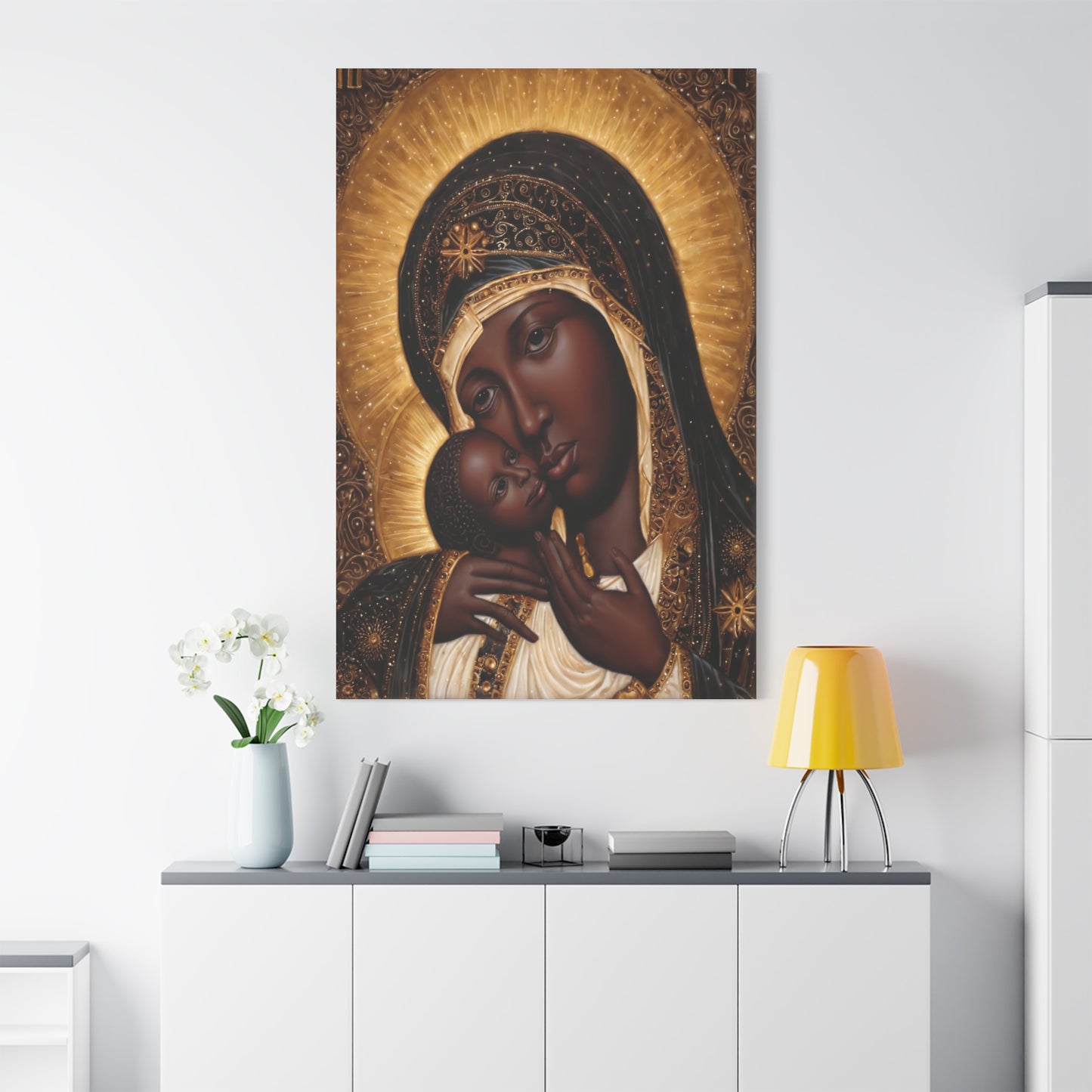 Black Madonna African Mother Mary Catholic Canvas Wall Art, Christian Decor