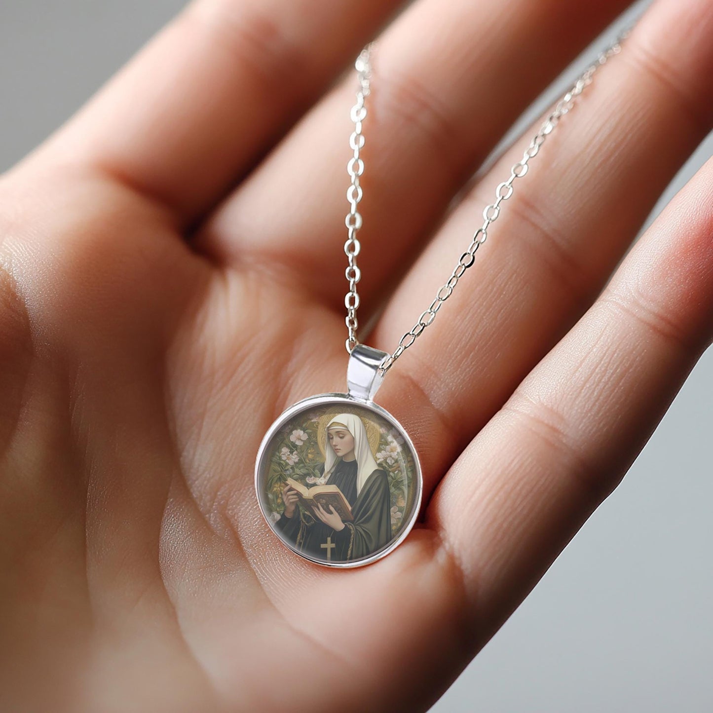 St. Gertrude The Great Necklace Catholic Medal Pendant Christian Religious Jewelry
