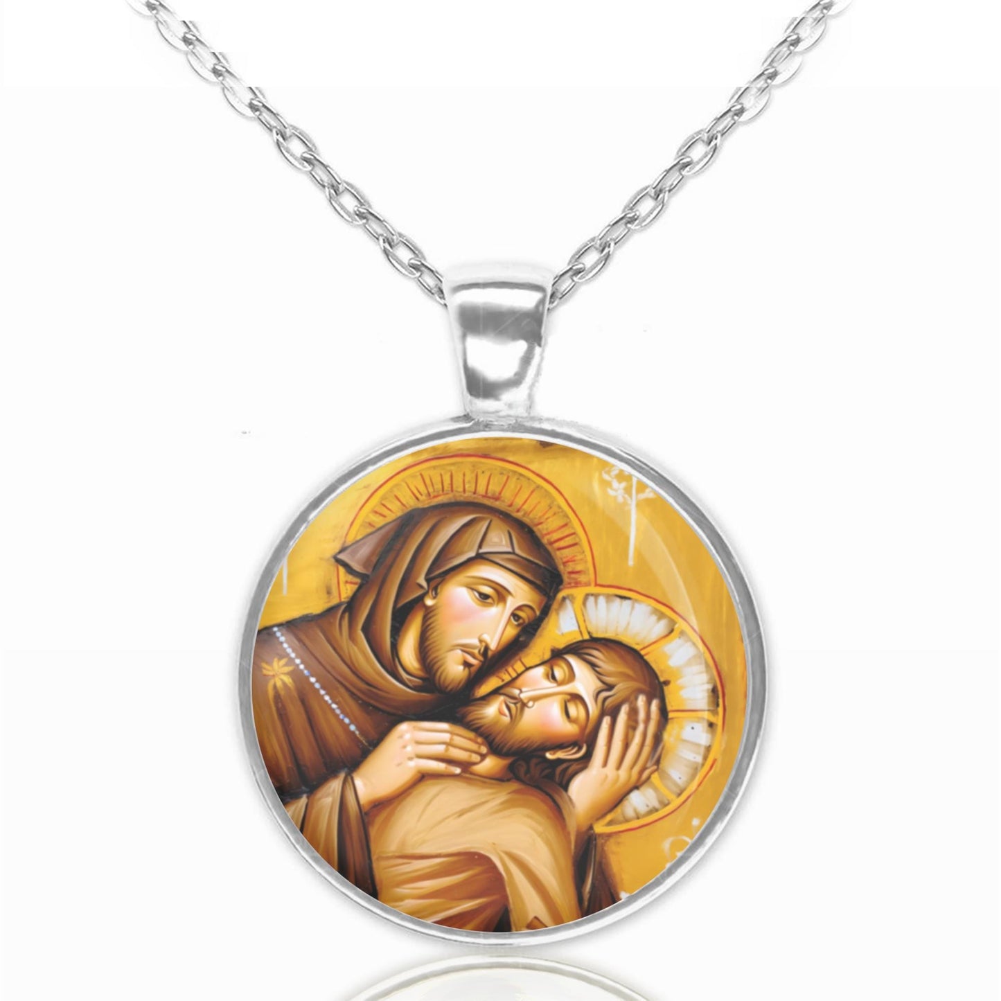St. Francis of Assisi w Jesus Christ Catholic Medal Pendant Necklace