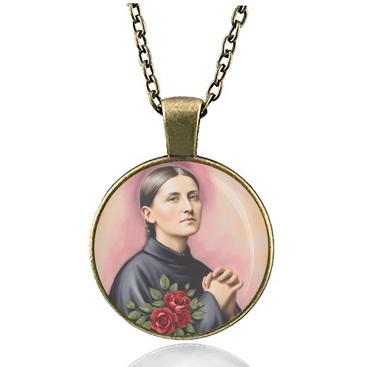 St. Gemma Galgani in Black and White Religious Necklace Round Pendant