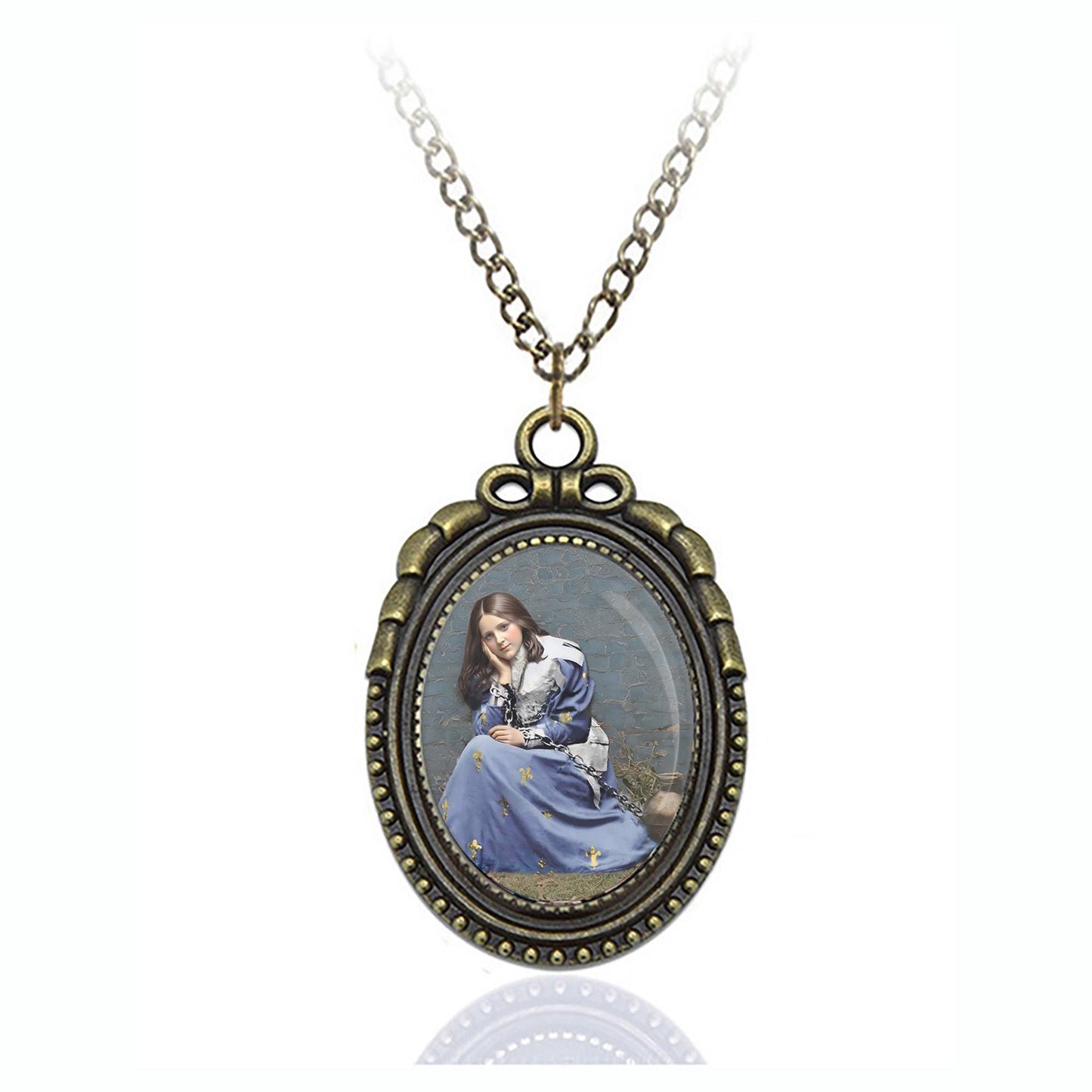 St. Therese of Lisieux dressed up as Joan of Arc Catholic Oval Bronze Necklace Medal Pendant