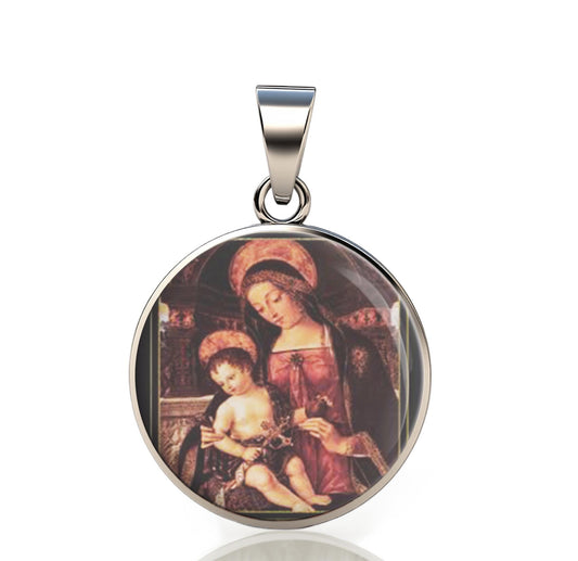 Our Lady Consolation 925 Sterling Silver Round Pendant Christian Religious Medal Small 20mm