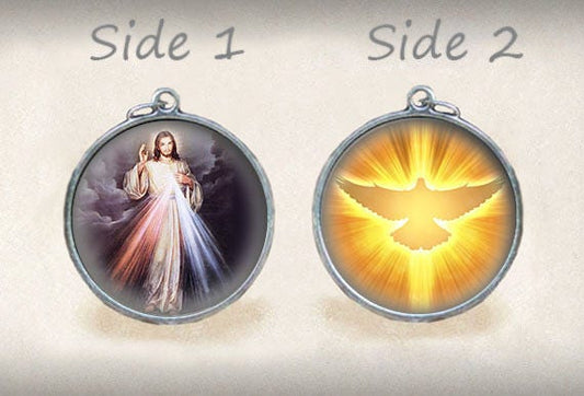 Divine Mercy Jesus and Holy Spirit Dove Catholic Medal