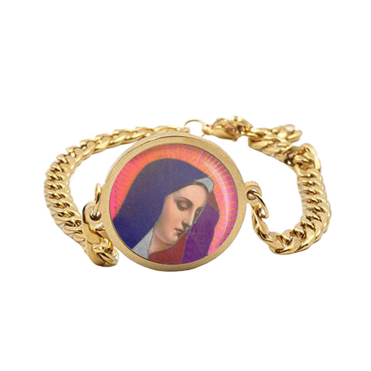 Our Lady Sorrows Purple Curb Bracelet Gold or Silver tone Religious Jewelry Simple Chain