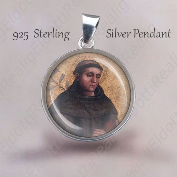 St. Bonaventure Religious Christian Pendant.  Sterling Silver 925 Pendant 20mm. Italian Saint Silver Medal Necklace