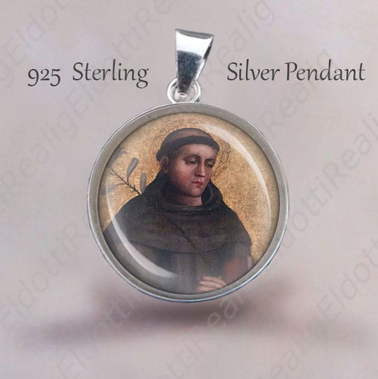 St. Bonaventure Religious Christian Pendant.  Sterling Silver 925 Pendant 20mm. Italian Saint Silver Medal Necklace