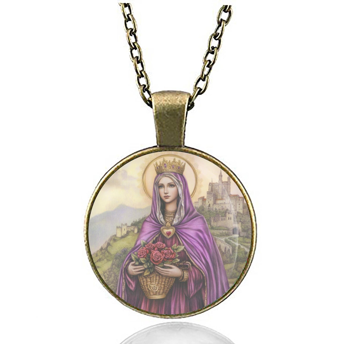 St. Elizabeth of Hungary Religious Necklace Medal Round Pendant Jewelry