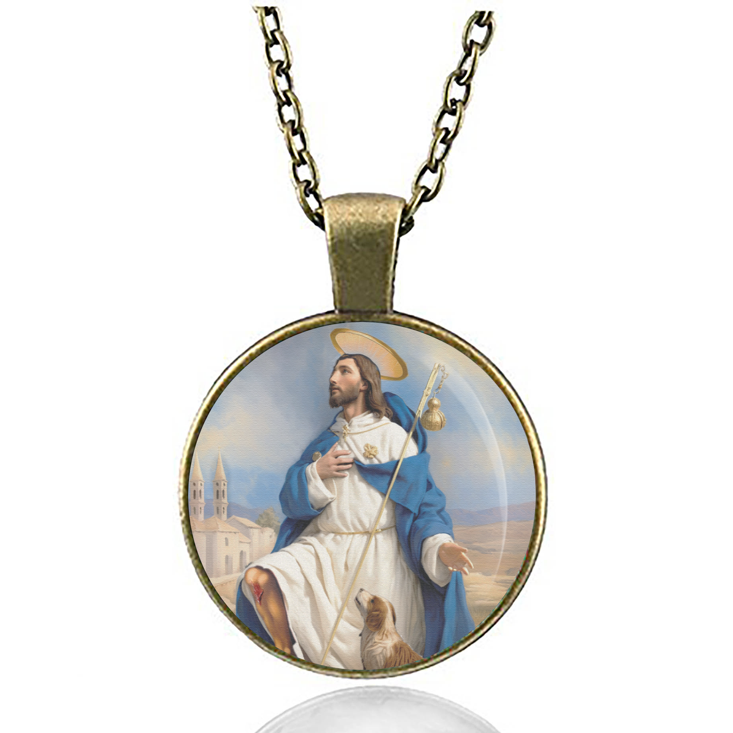 St. Roch Necklace Catholic Saint Pendant Medal image 4