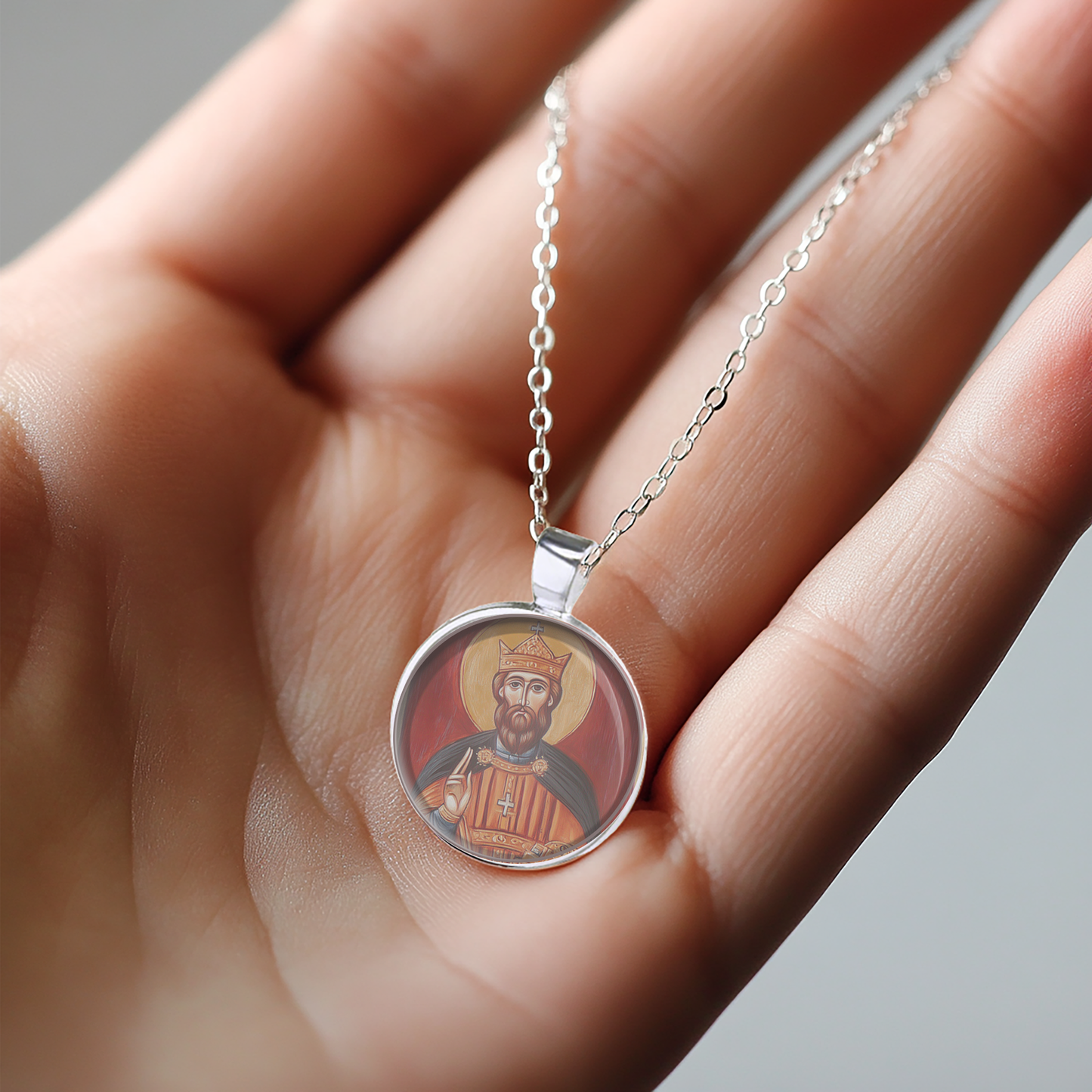St. Vakhtang Gorgasali King Of Georgia Necklace Catholic Saint Pendant Medal image 3