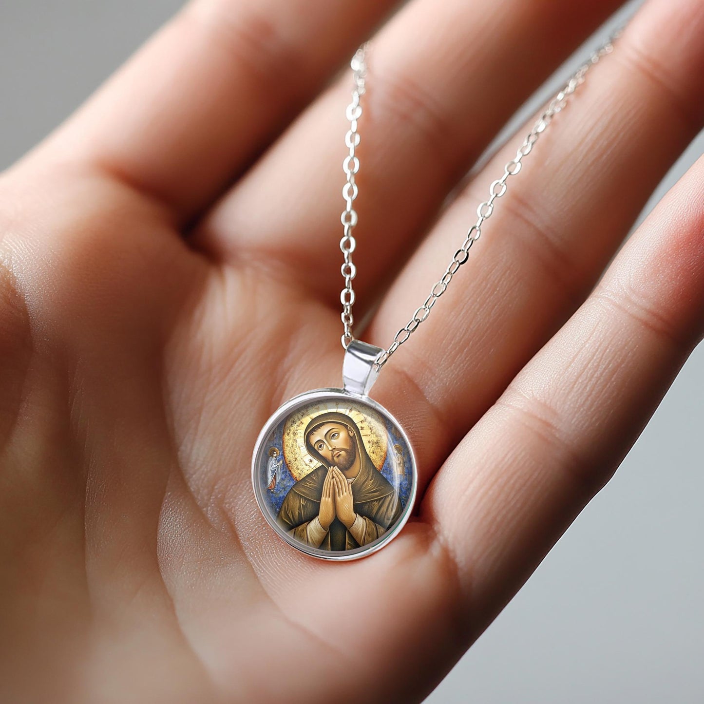St. Francis of Assisi in Prayer Necklace Medal Pendant