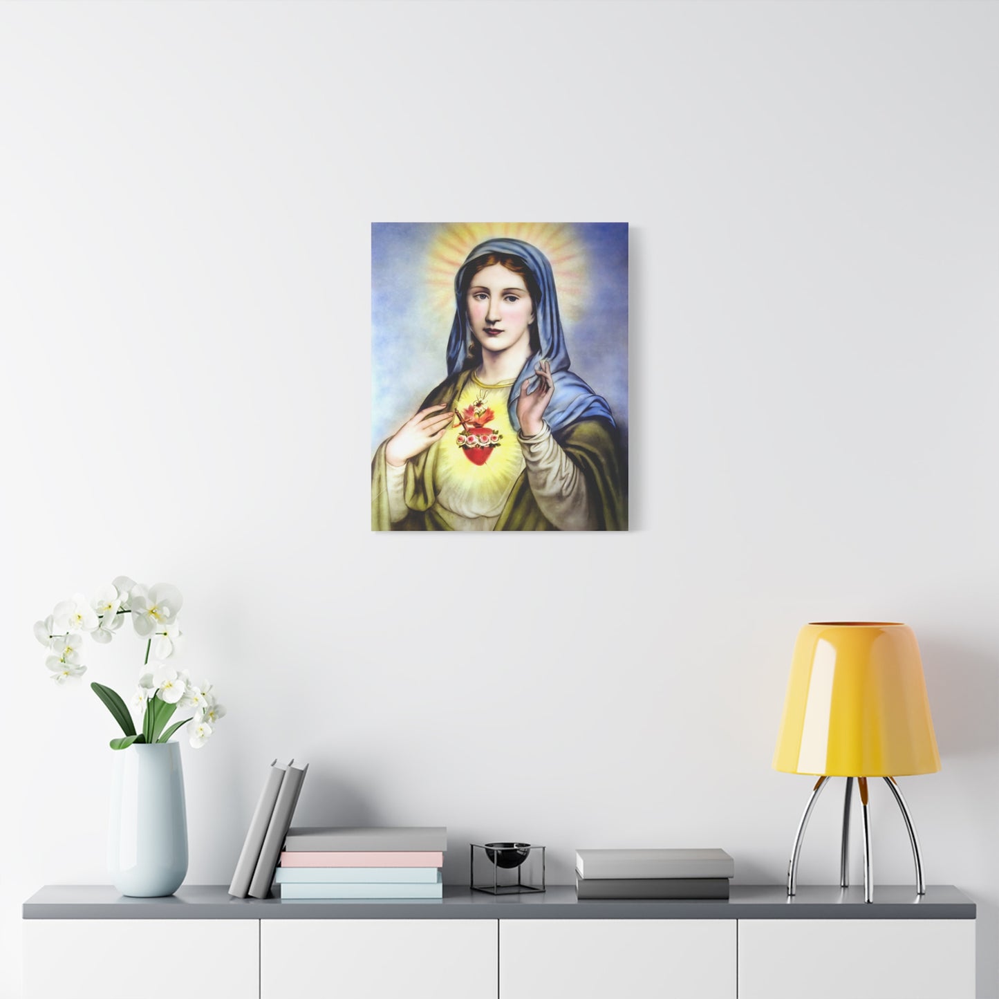 Ready to Hang - Immaculate Heart Virgin Mary Catholic Canvas Wall Art, Christian Decor