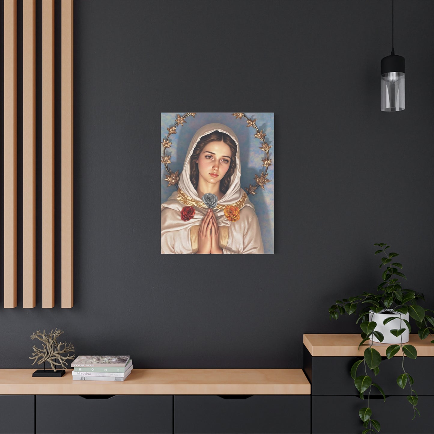 Our Lady Mary Rosa Mystica Catholic Canvas Wall Art, Christian Decor